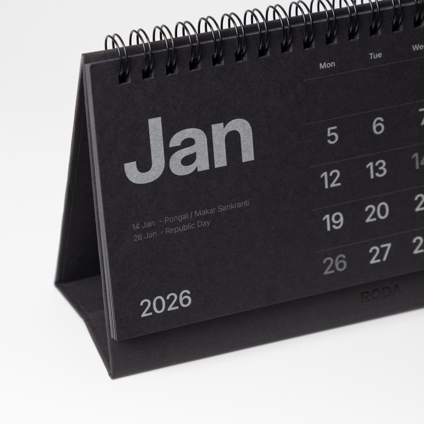 Desk Calendar 2027 | Minimalist Black Table Calendar | Roda Notes